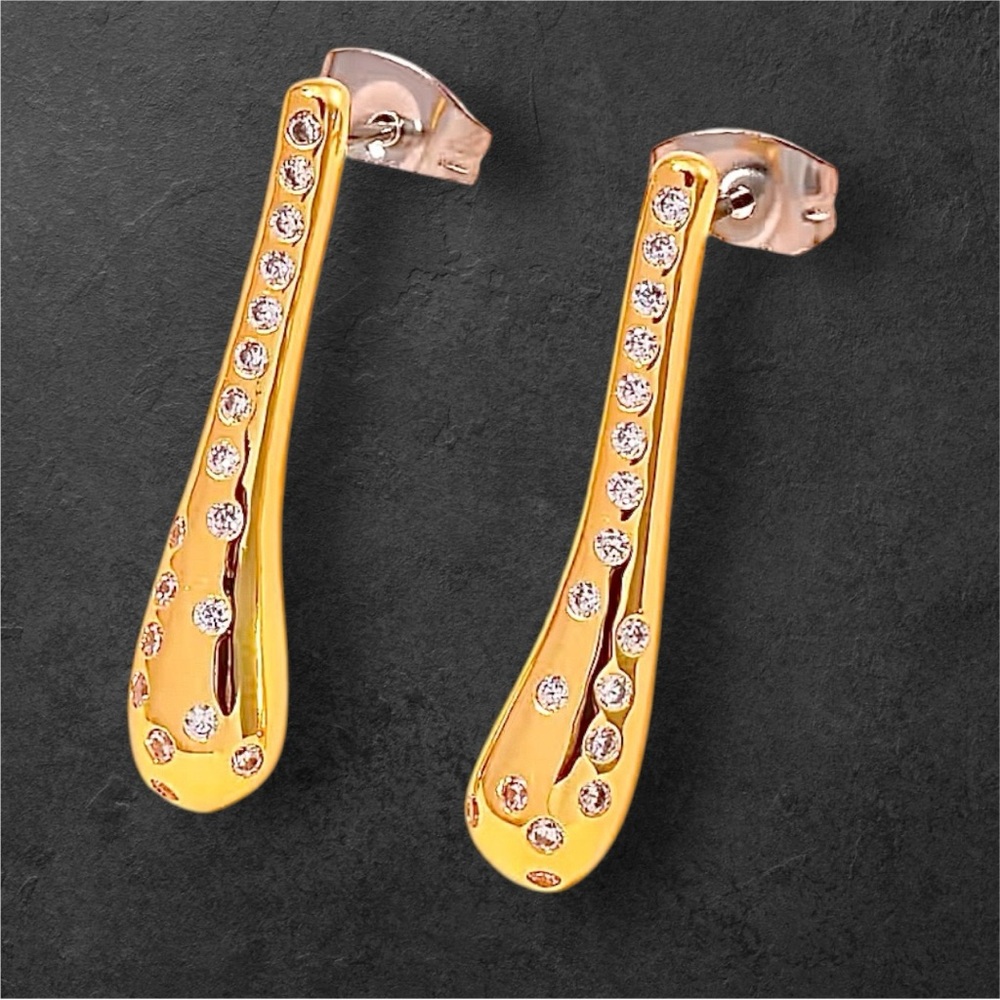 Simulated Diamond Dangle Goldtone over Stainless Steel Earrings
